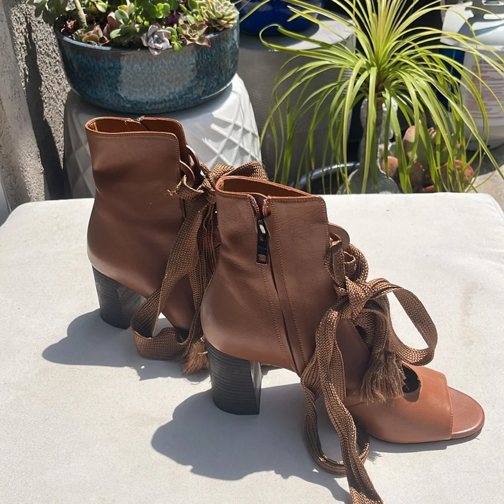Chloe Brown Ankle Boots with Lace Detail - Picture 2 of 10